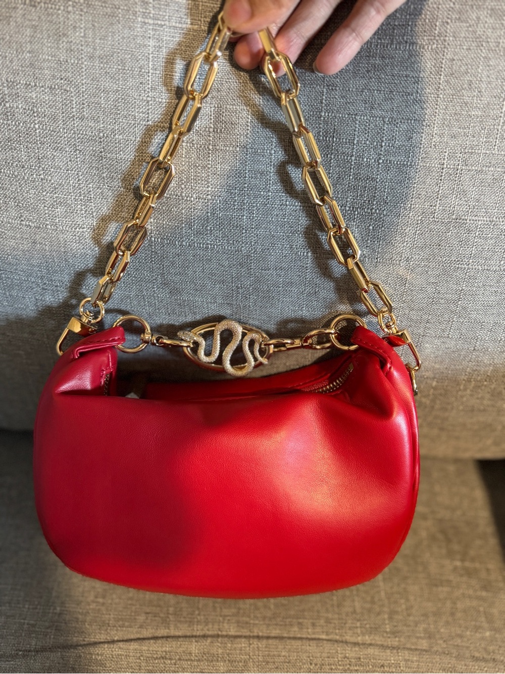 Aldo Red Shoulder Bag with Gold Chain Strap
